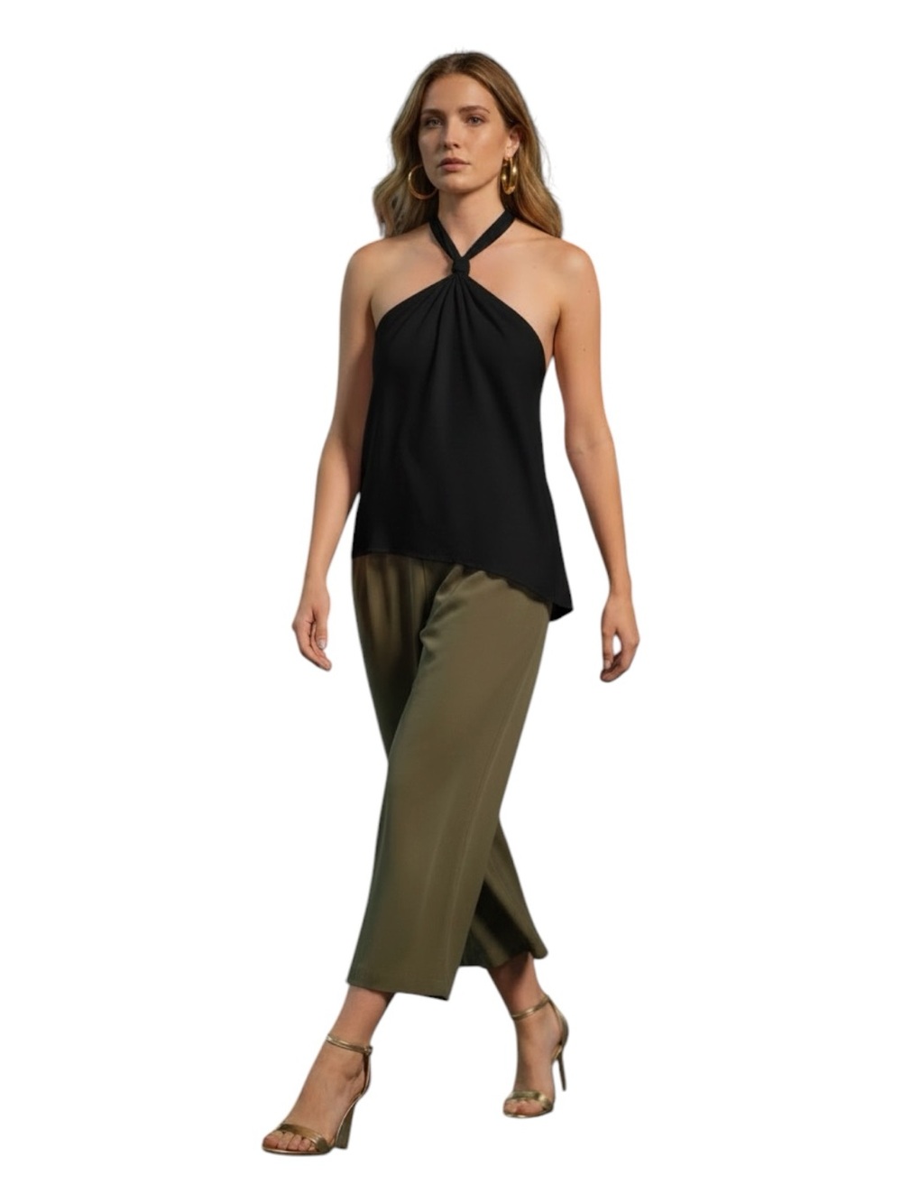 Trina Turk Black Silk Draped Halter Top
